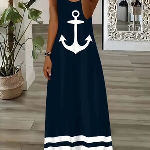 Navy Blue Anchor Maxi Dress